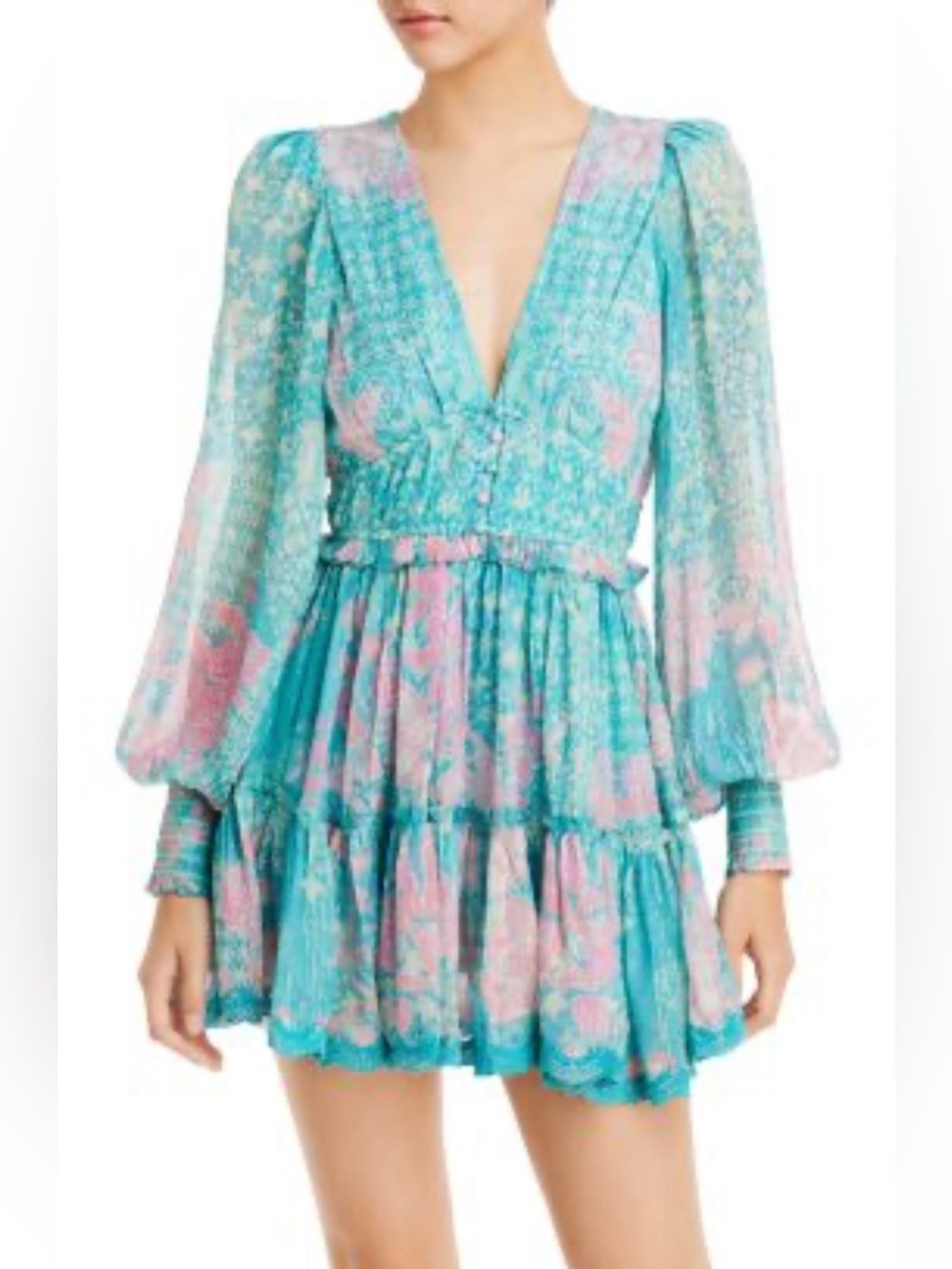 HEMANT & NANDITA Viscose Blend Aqua Textured Floral Blouse Size XSMALL A1